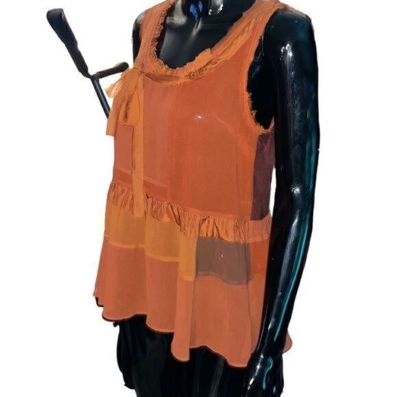 Anthropologie Floreat orange patchwork sheer sleeveless blouse size XS - Picture 8 of 15